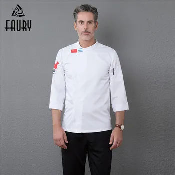 

Men Chinese Restaurant Long Sleeve Embroidery Cooking Jackets Top Chef Kitchen Cozinha Cocina Cuisinier Waiter Cafe Work Uniform
