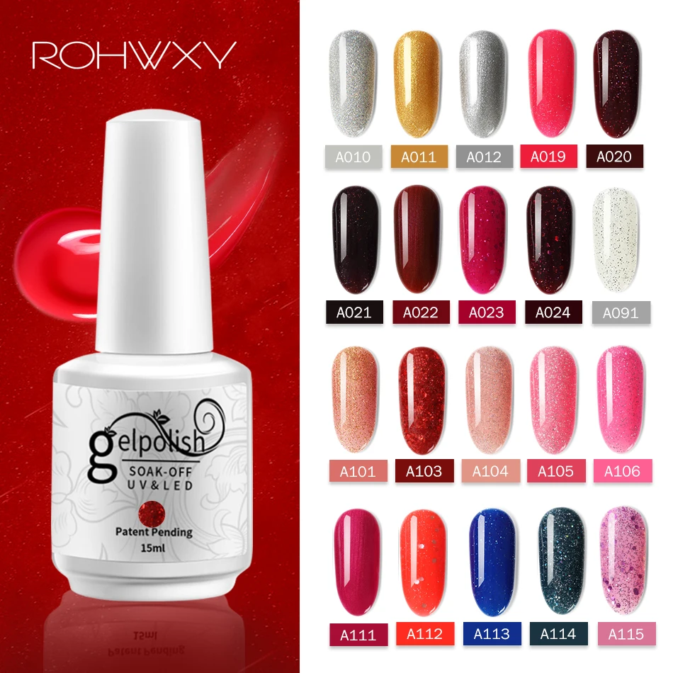 

ROHWXY Hybrid Nail Gel Polish For Manicure Glitter UV Gel Lacquer Long Lasting Gel Varnish Gel Painting Need Base And Top Coat