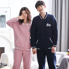 Мужская пижама зимняя Новинка длинный рукав хлопок кардиган человек пижамы письмо утолщенная стеганая Пижама Плюс Размер парная Пижама