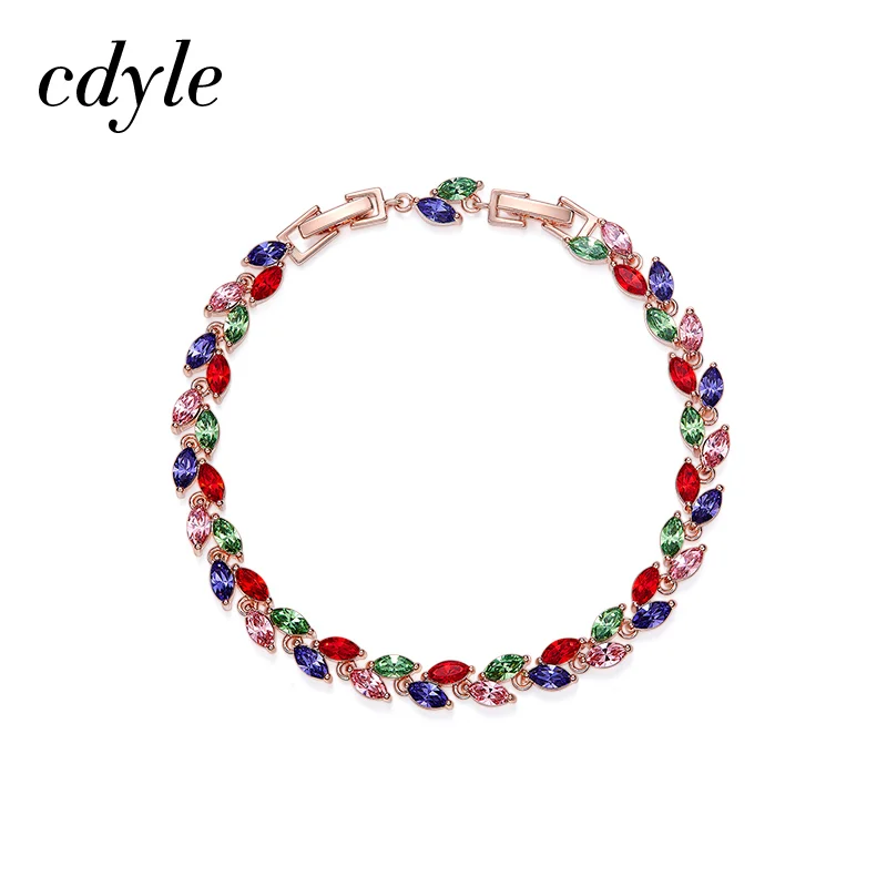 

Cdyle Crystals from Swarovski Bracelets Chic Mixed Color Leaves Shaped Trendy Rose Gold Color Pulseira Women Wedding Jewelry