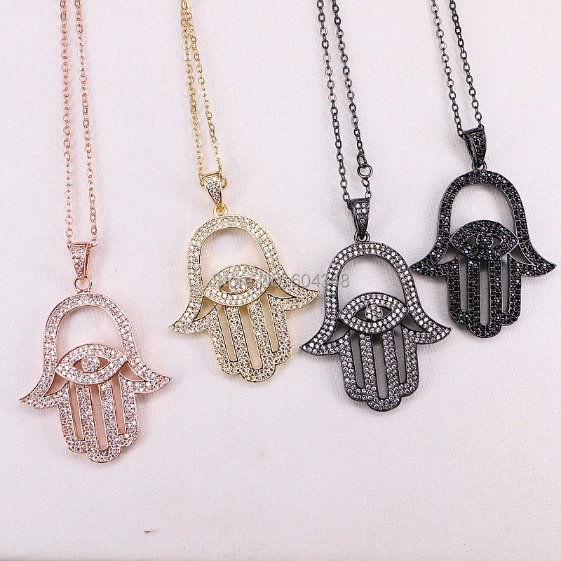 

5 Strands ZYZ179-1371 Micro Pave CZ Hamsa Hand Pendants Necklace Crystal Zirconia Palm Charm Chocker For Women Handmade Jewelry