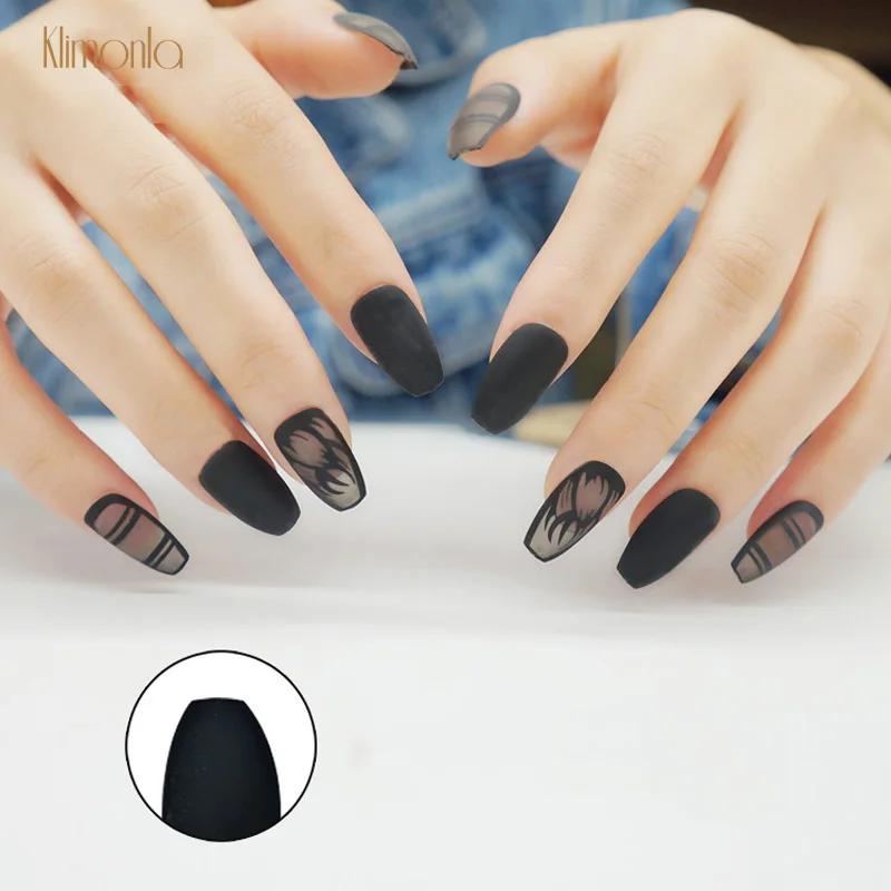24 Uds Fuego Negro De Unas Falsas Bailarina Unas Con Pegamento Pre Diseno Completo Unas Artificial Manicura Herramientas De Belleza Unas Postizas Aliexpress