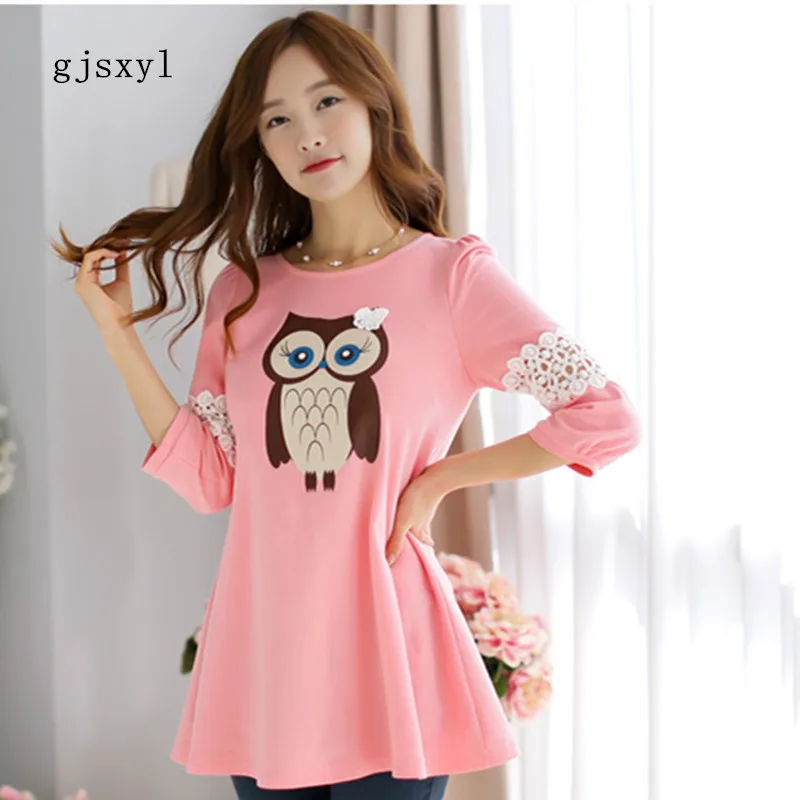 

2017The new maternity dress shirt Korean fashion dress sleeve owl maternity dress