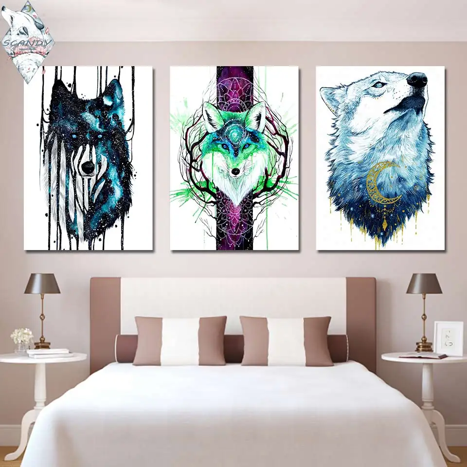 

Foxgalaxy by Scandy Girl HD print 1 piece canvas art Wolf and Fox abstract Wall Pictures For Living Room Poster Artsailing