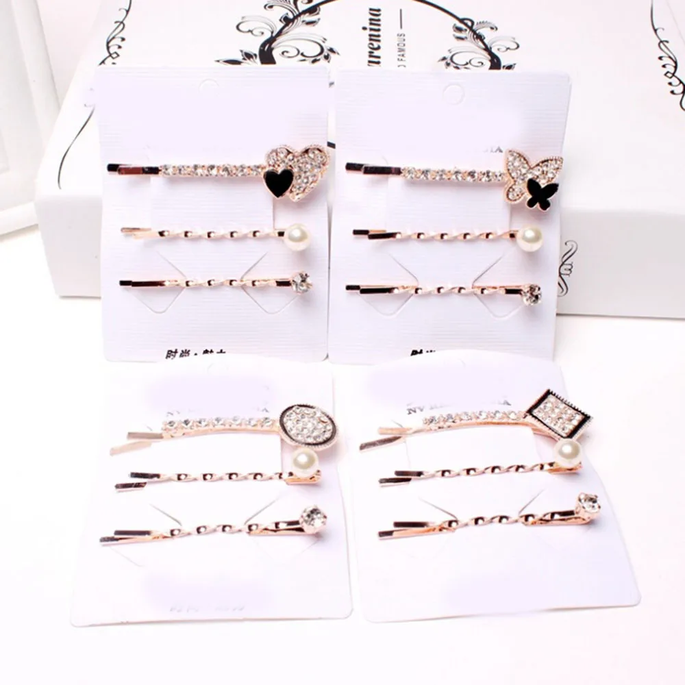 

3 Pcs/Set Korean Style Girls Barrettes Crystal Rhinestone Hair Clips Barrettes Hairpins For Women Headwear Hair Accessories