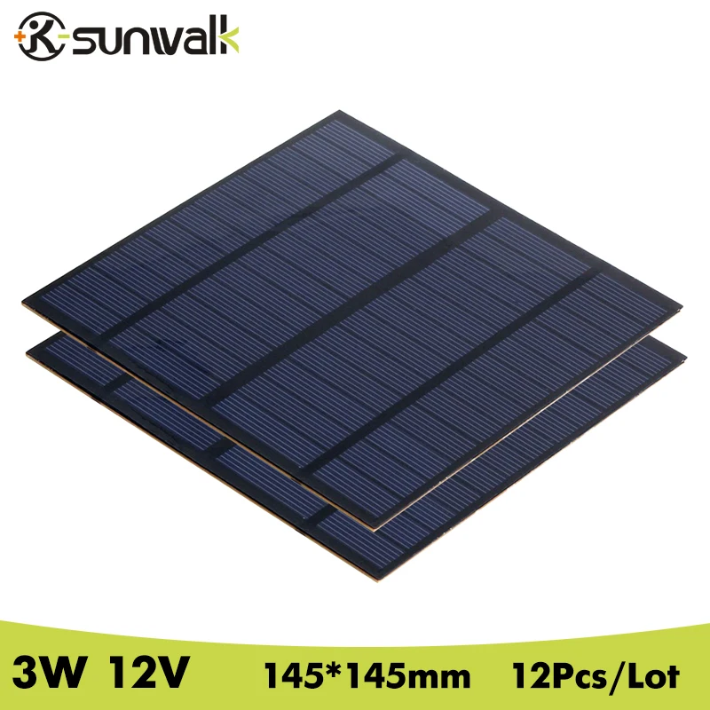 SUNWALK 12 шт./лот 12 В 3 Вт ПЭТ поликристаллический кремний Маленькая солнечная панель DIY солнечная панель элемент для DIY солнечный модуль 145*145 мм