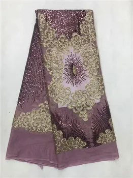 

Nigeria High Quality Blush Pink Leaves Embroidered Laces Fabrics High Quality Tulle French Sequin Net Lace Fabric Green grey