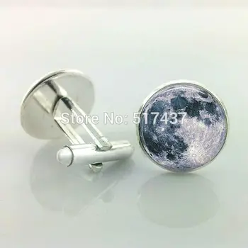 

1 pair wholesale Full Moon Cuff Links Moon jewelry Space Galaxy Grey Moon glass cufflinks cuff links men