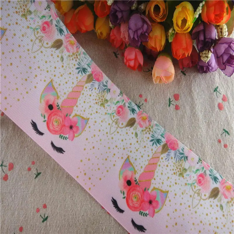 10 Yards Printed Grosgrain Ribbons 3'' 75MM Unicorn Ribbon For Hair Bows DIY Craft Handmade Materials M19042316 | Дом и сад