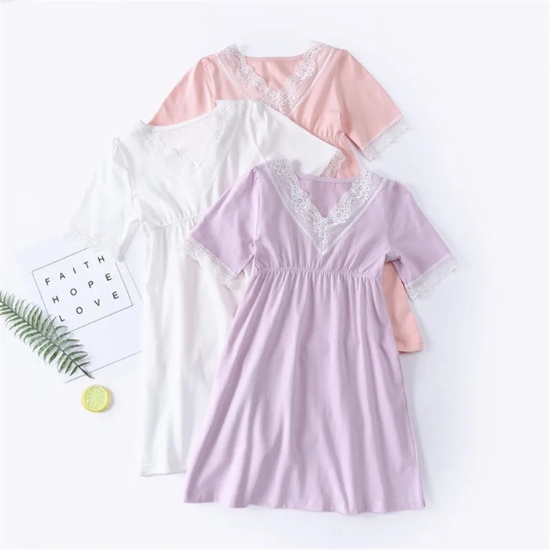 

LAKAKSTY Cotton Kids Nightgowns Princess Lace Nightie 2019 New Summer Children Clothes Pajamas For Girls Sleepwear Nighdresses