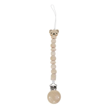 

Baby Dummy Chain Wood Pacifier Clip Bear Head Bead Dummy Clip Infant Teether Toy