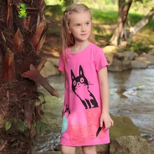 Girls T shirts 2017 Summer Long Character Cat Print Toddler Baby Casual Style Teenage Short t shirts Children Clothing