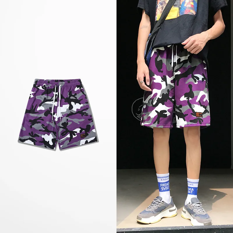 В стиле панк цвет камуфляж шорты летние мужские боковые карманы скейтборд пляжные шорты унисекс шнурок различные камуфляжные шорты