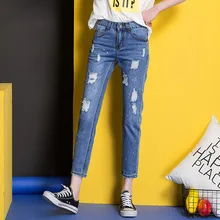 CTRLCITY Европейский Стиль Классический Для женщин Высокая талия джинсы из денима облегающие рваные Стиль straaight джинсы Высокое качество джинсовые штаны для 4 сезона