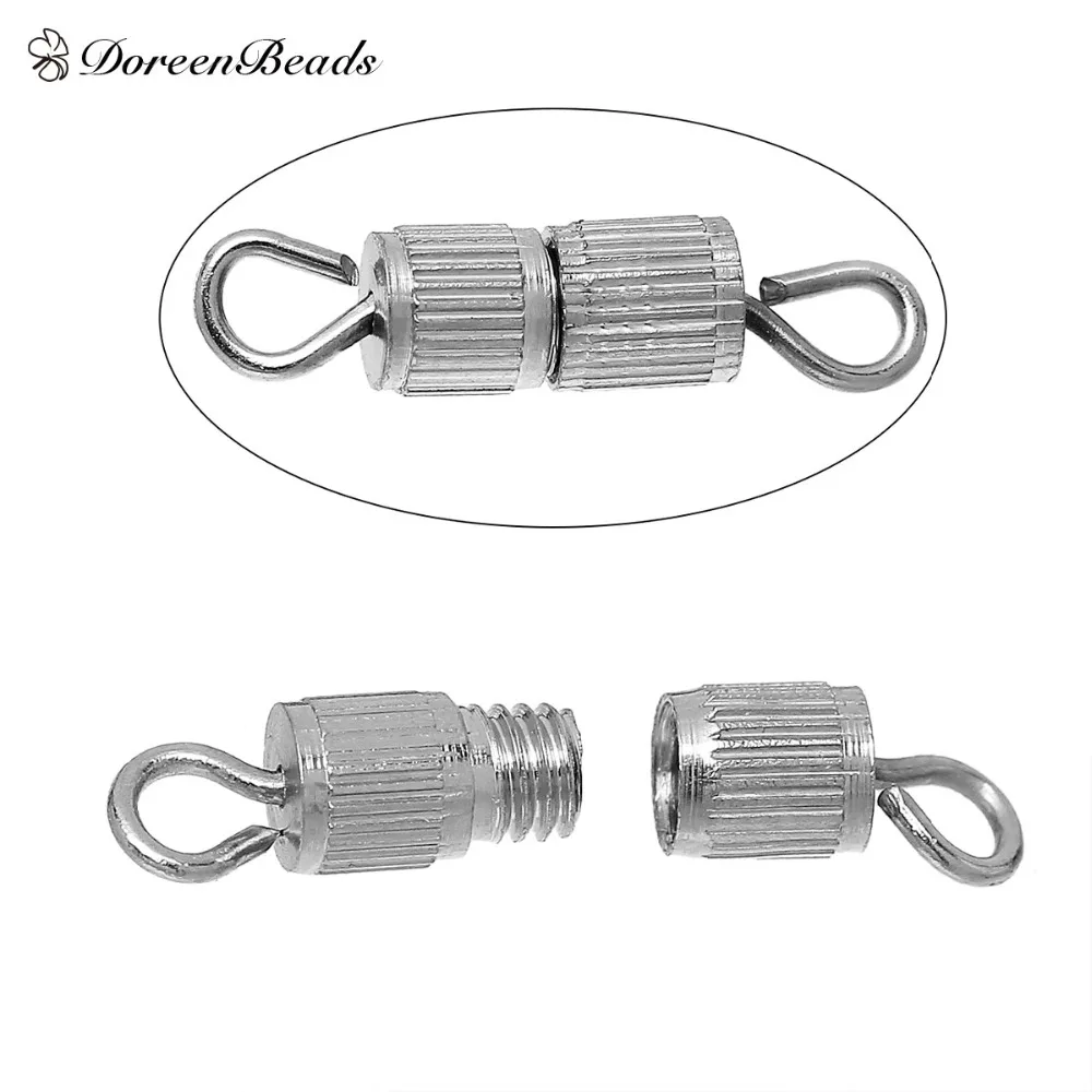DoreenBeads Hot Sale Copper Screw Clasps Necklace Bracelet Jewelry Findings Cylinder Silver Tone 15mm( 5/8) x4mm( 1/8), 6 PCs