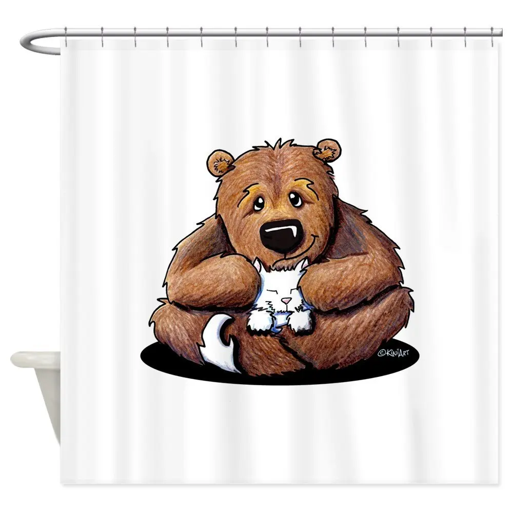 Kitty Bear Hug Shower Curtain Mat Decorative Waterproof Polyester