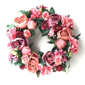 

40cm Wreath Artificial Peony Wreath Handmade Garland Home Wall Decor Prop Wedding Decor for front door window Party decoration