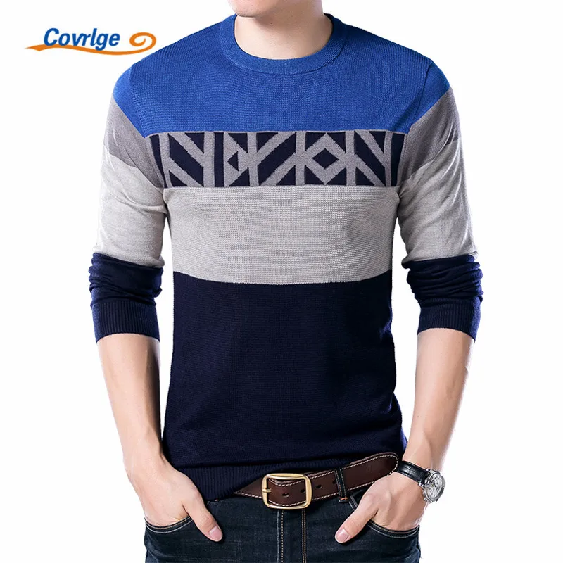 

Covrlge 2019 Autumn New Mens Sweaters Round Collar Pullover Men Brand Clothing Knit Shirt Slimfit Fashion Polo Sweater MZL015