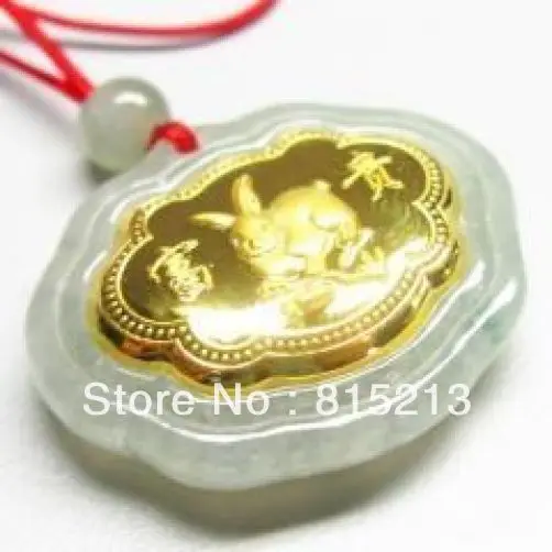 

ddh00596 Natural Jade Agate 24k Gold Zodiac Rabbit Necklace