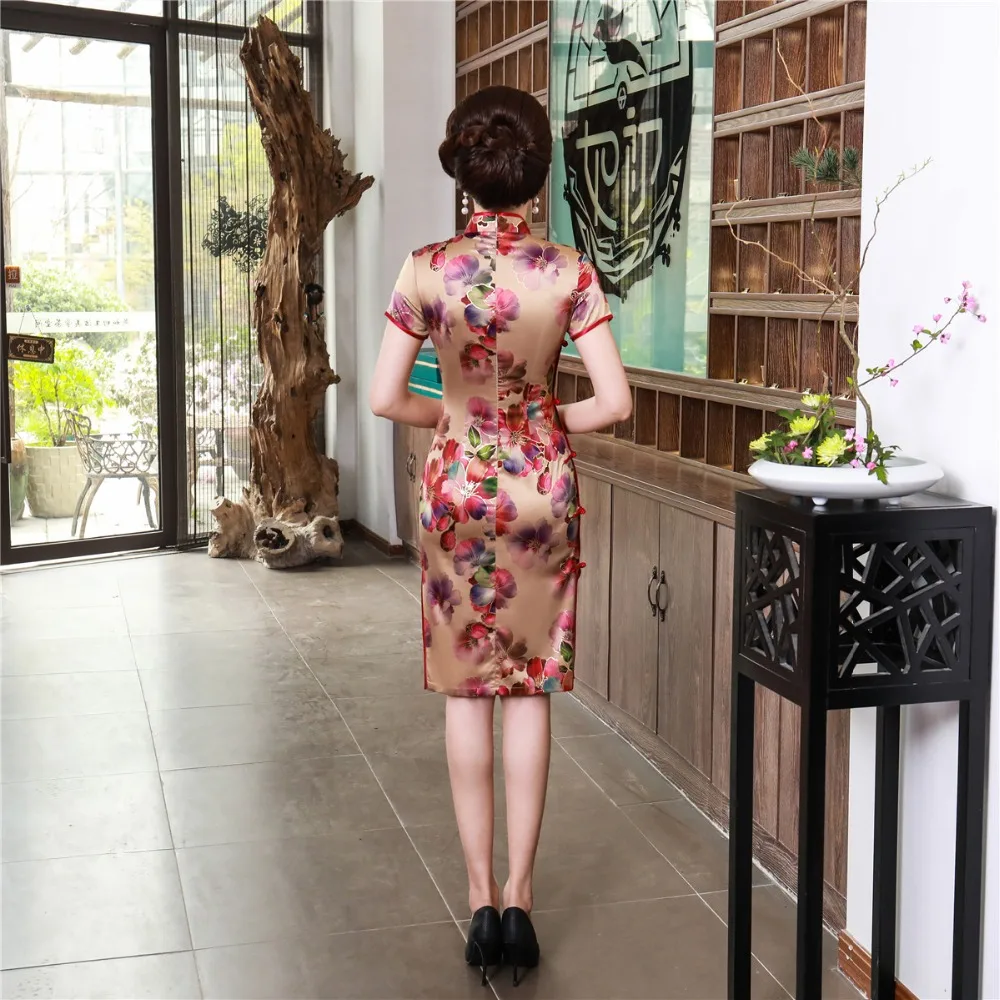 Шанхай история короткий рукав цветочный Qipao длиной до колена cheongsam платье китайский Восточный платья для женщин