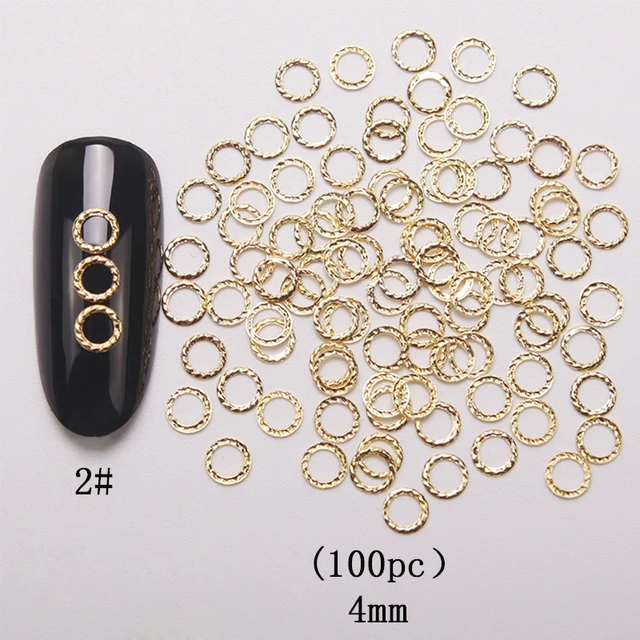 HNUIX 100 pcs new 3d nail art deco silver mini japan gold alloy hollow rivet hardware tools kawaii circle nail Golden4mm