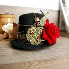 Стимпанк Передач и Череп Крыла Мини Top Hat Ретро Готическая Лолита Fedoras Шляпы с Цветком