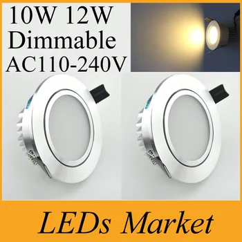 

Newest LED Recessed Downlight Dimmable 10W 12W COB LED Ceiling light Spot Light Lamp 110-240v indoor lighting White/ Warm white