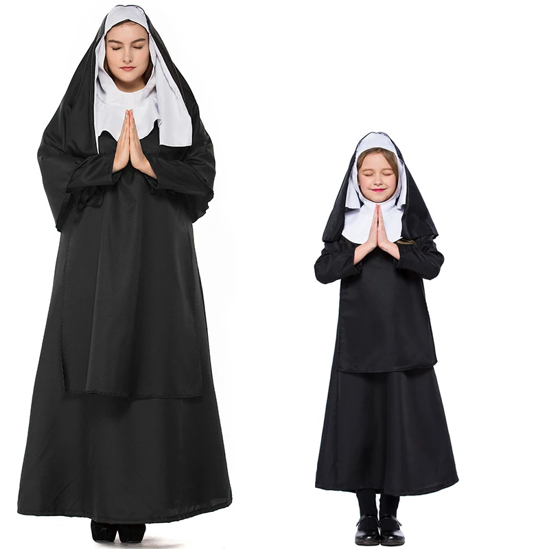 

Halloween Nun Cosplay Costume Women Black Vampire Fantasy Dress Terror Sister Party Disguise Female Fancy For Adults Kids Girl