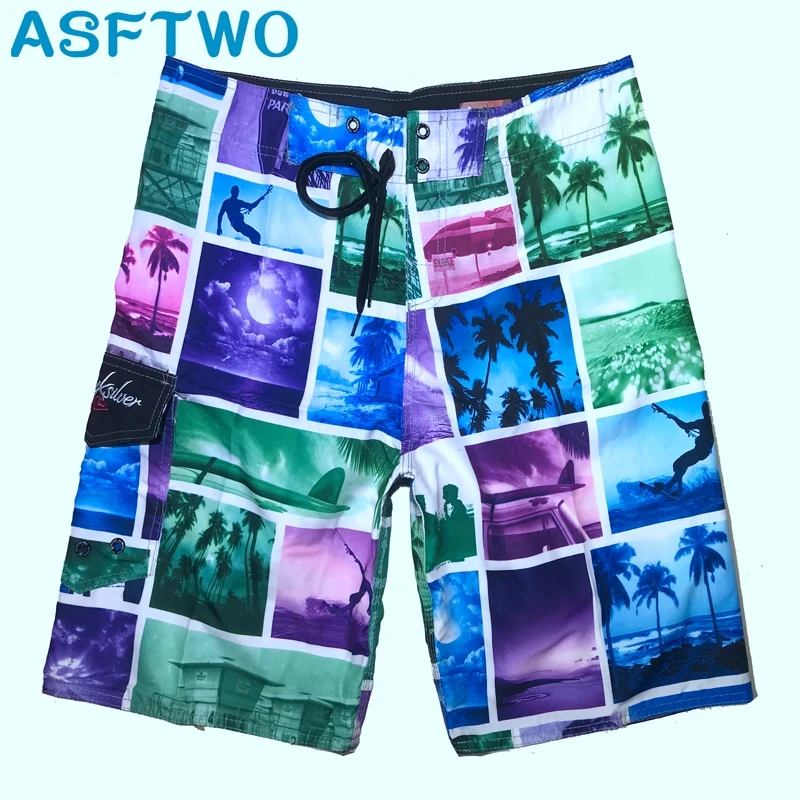 

ASFTWO Quick Dry Board Shorts Surfing Beach Shorts Printed Striped Trunks Swim Wear Large Bermuda For Men XL XXL
