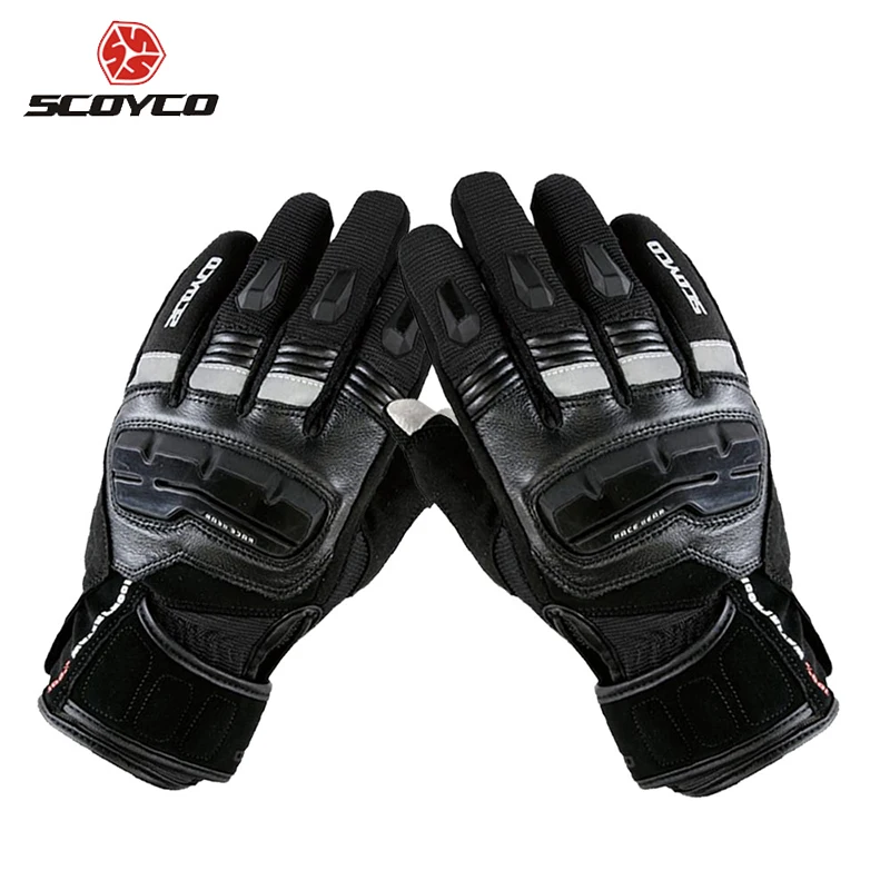SCOYCO Motorcycle Touch Screen Gloves Men s Genuine Cow Leather Waterproof Windproof Warm Winter Motorbike Racing