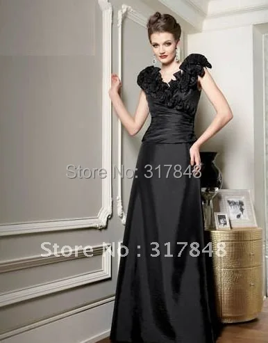 Gorgeous formal dress women long black dress v neck strap dress flowers