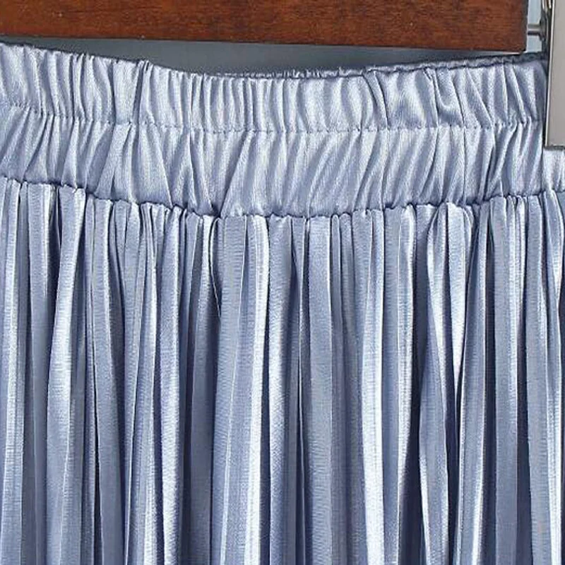 Весенние длинные плиссированные юбки для женщин s Весна 2018 мода металлик блеск драпированные длинная юбка Эластичный Высокая талия юбка