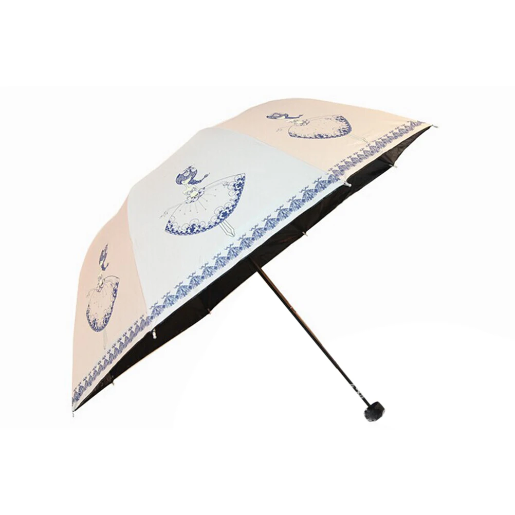 Черный виниловый УФ защитный солнцезащитный зонт принцессы серии три складной зонт