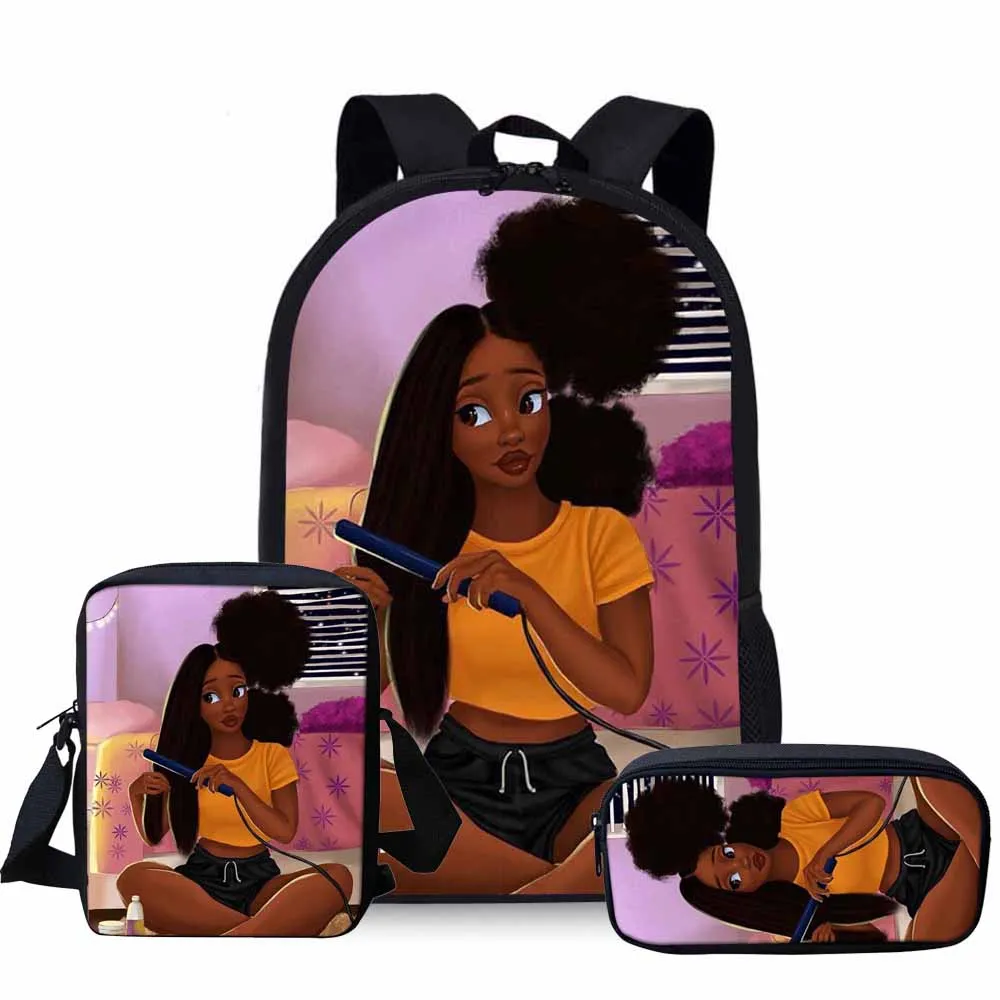 FORUDESIGNS/черный художественный афро женский с принтом школьные сумки для детей 3 шт. комплект школьных сумок дети африканские девушки шаблон