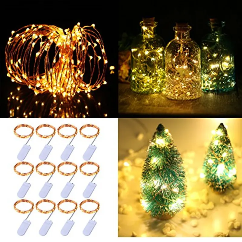 

12pcs Copper Led Fairy Lights 2M 20 Leds CR2032 Button Battery Operated LED String Light Xmas Wedding party Decoration