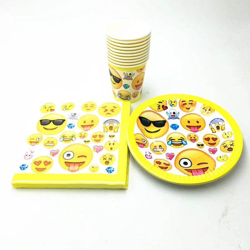 60pcs/lot emoji plates cups kids birthday party supplies baby shower