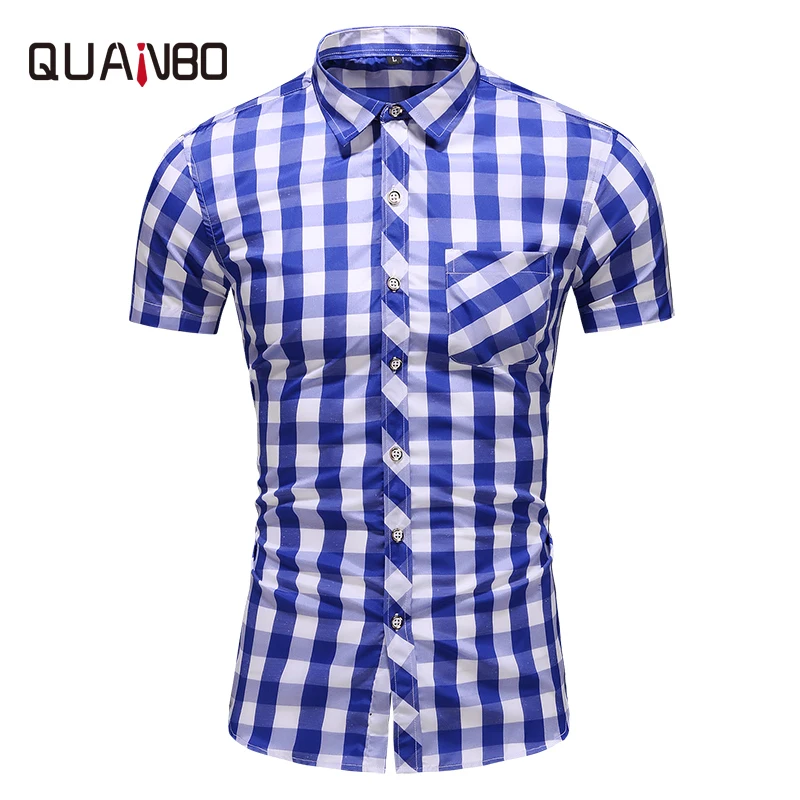 QUANBO الصيف رقيقة قصيرة الأكمام قميص 2019 جديد وصول رجل منقوشة عارضة زائد حجم قمصان 5XL 6XL 7XL