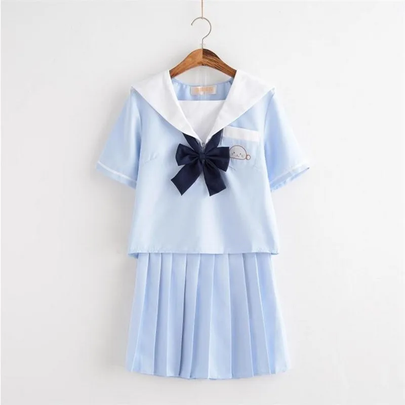 High end Custom Spring Summer Lovely School Girl Uniforms Sets Sailor Style Cotton School