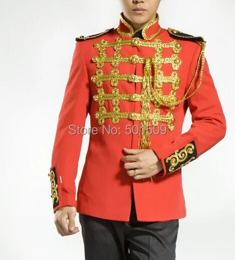 

Free shipping red medieval jacket vintage stage performance embroidery golden applique jacket/general/ william prince costume