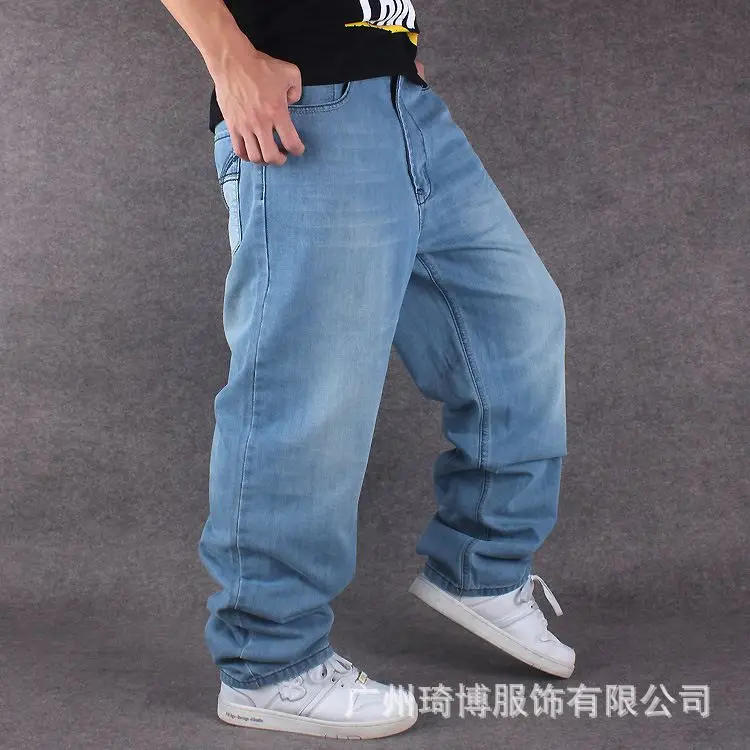 Мужские Широкие джинсовые штаны в стиле хип-хоп, светло-голубые повседневные джинсовые брюки, мешковатые джинсы для рэпера, скейтборда, свободные джинсы для бега 71808