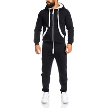 Новинка, комплект из 2 предметов, спортивный костюм для мужчин, Осень-зима, с карманами, с капюшоном, толстовка+ спортивные штаны, спортивная одежда, наборы, мужской лоскутный спортивный костюм