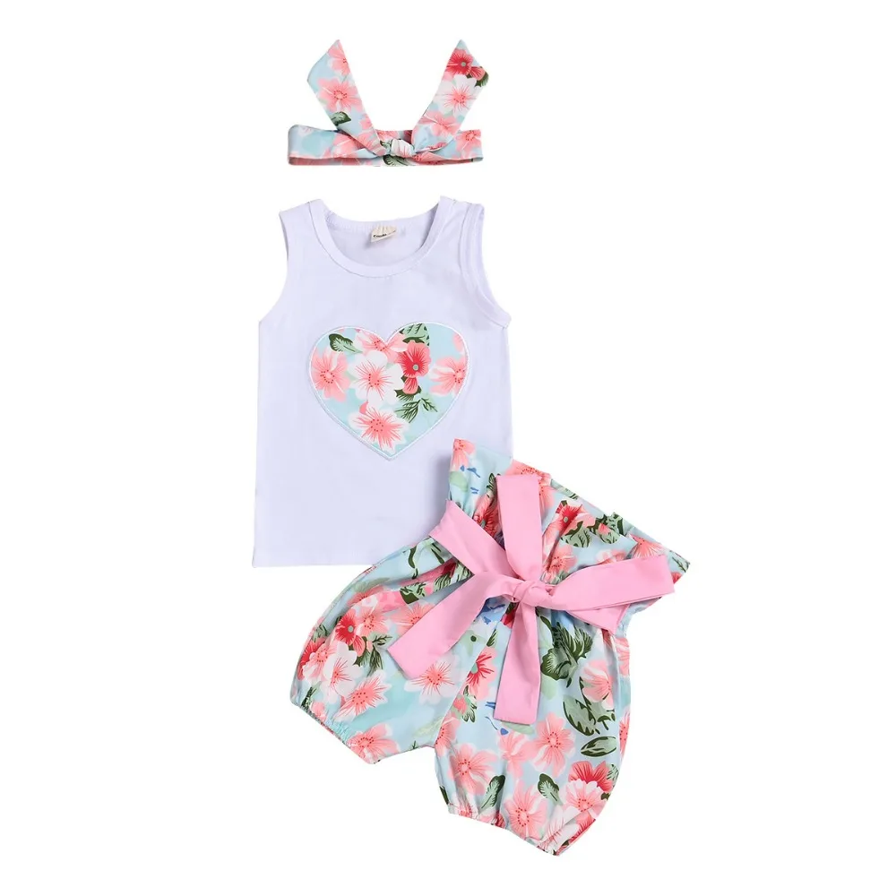Модные комплекты одежды для новорожденных девочек топы шорты и повязка на голову комплект из 3 предметов детская одежда