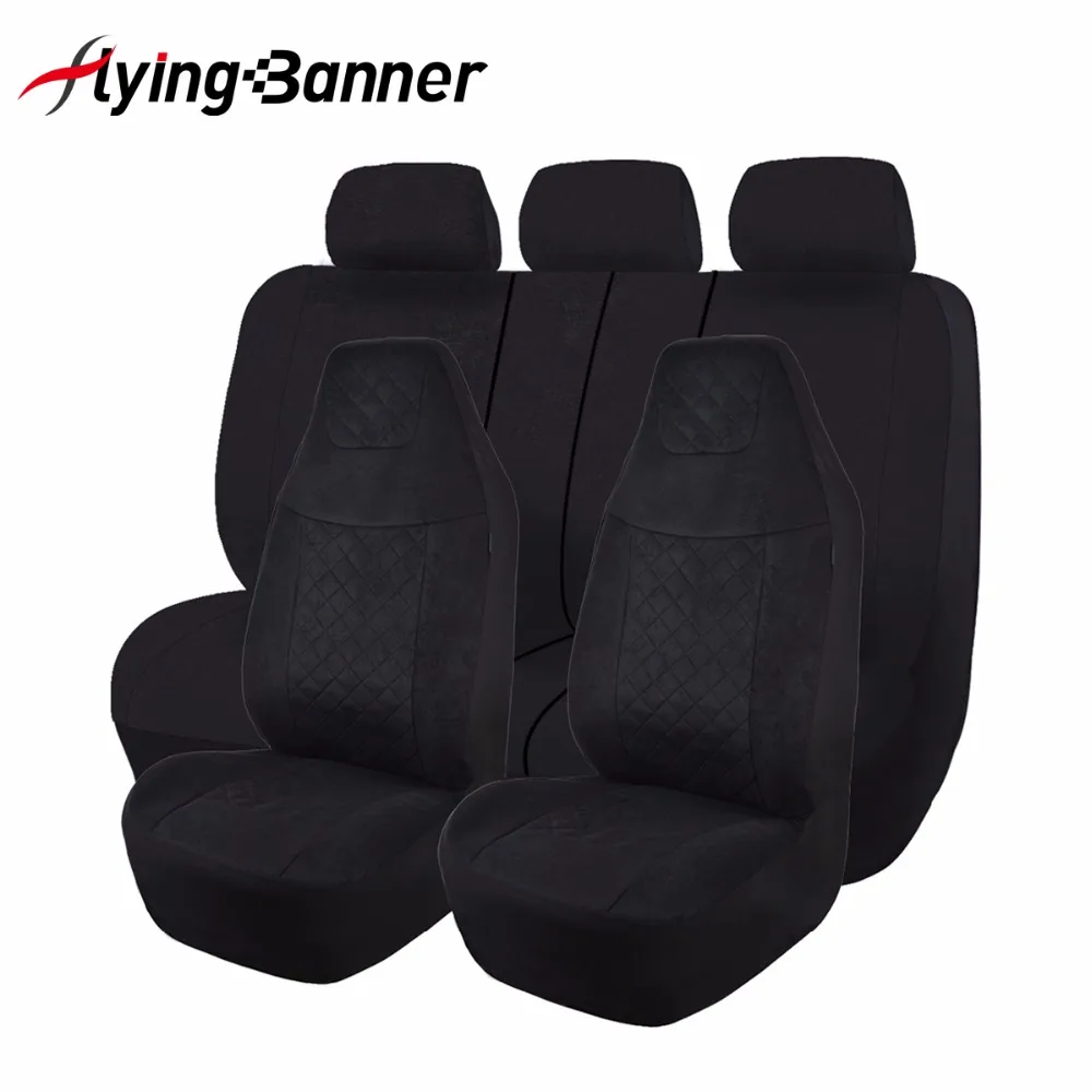 Speckled Velvet Fabric Car Seat Cover Universal Full Set Fit Most Auto Interior Accessories Sedans Black