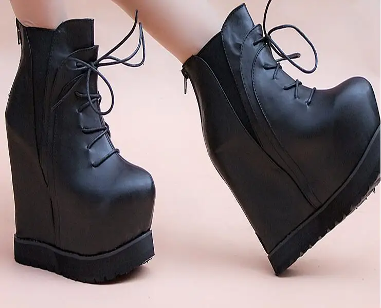 

2019 autumn and winter slope with European and American fashion lace women's waterproof platform super high heel women's shoes