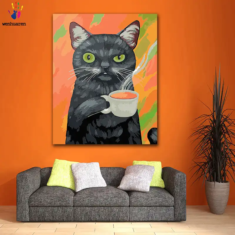 DIY colorings pictures by numbers with colors White cat Black cat