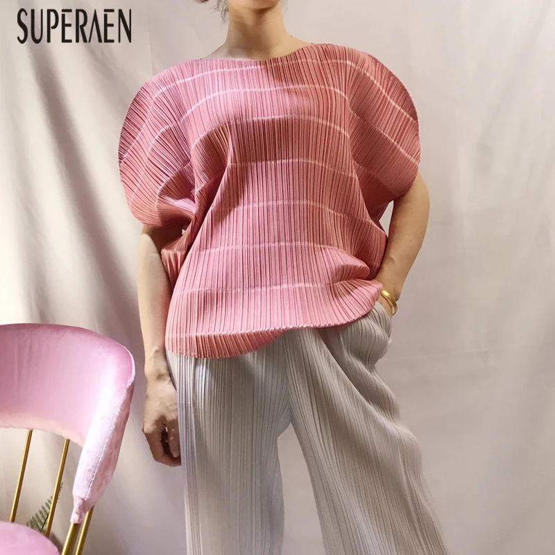 

SuperAen Bat Sleeve Top Women 2019 Summer New Loose Pluz Size Ladies T Shirt Wild Fashion Casual Striped Women T Shirt