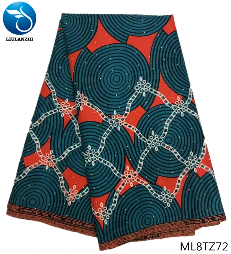 

LIULANZHI cotton fabric wax with rhinestones african wax fabrics high quality 6yards/lot african wax prints fabric ML8TZ67-72