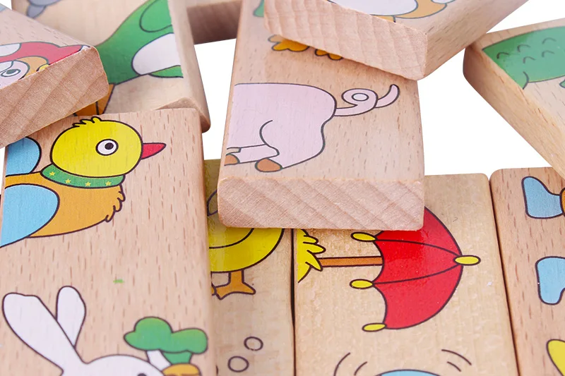 15 Pcs Wood Animal Domino Puzzle Wooden Toys for Children Jigsaw Puzzle Solitaire Game Kid's Montessori Educational Toy for Kid