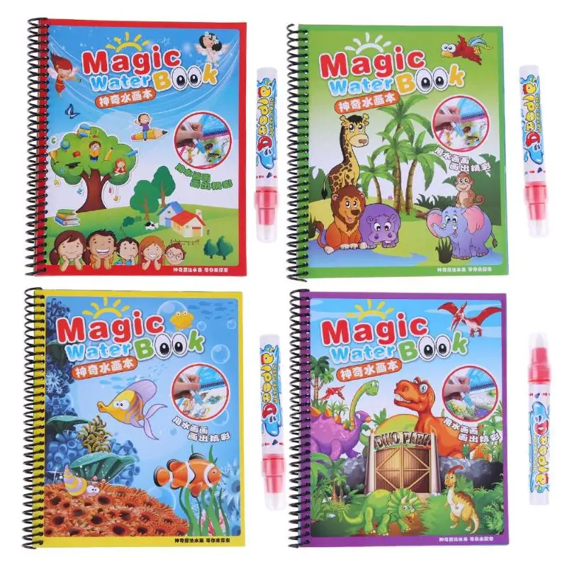 

Magic Water Drawing Book Reuse Water Paint Coloring Book with Magic Doodle Pen Kids Animals Drawing Book Kids Educational Toys