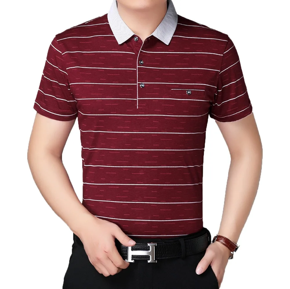 

Man Shirt Wine Red Navy Blue Gray Cross Stripes Tops Men Smart Casual Blouse Male Summer Short Sleeve Quater Button Design Top